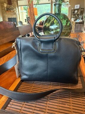 HOBO Black Leather Crossbody Satchel with Ring Handle.  Sheila Medium